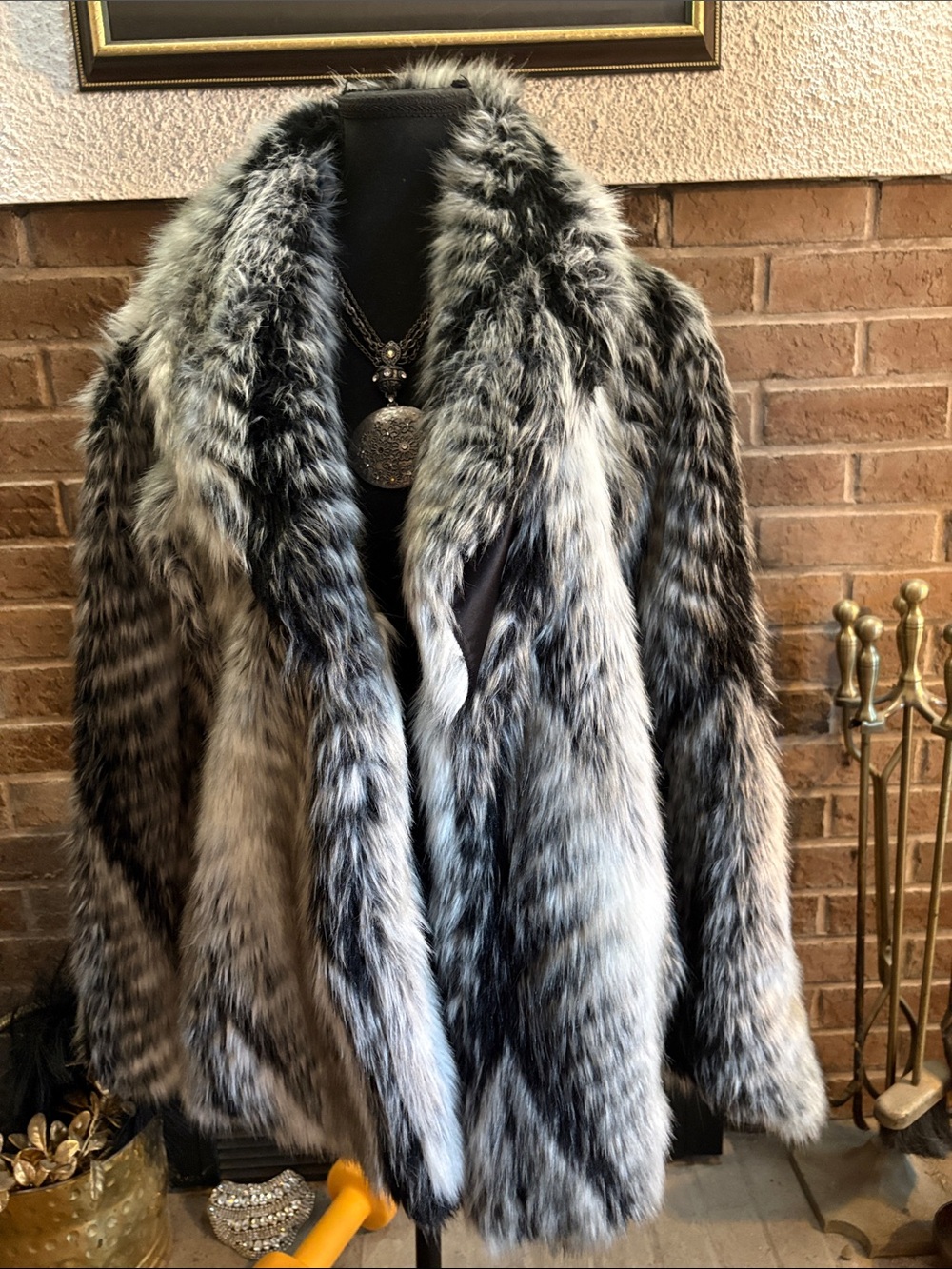 John + Jenn Black and Gray Faux Fur Coat